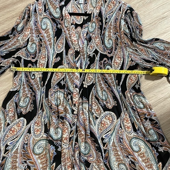 Spense Women's Button Front Shirt 3X Black Paisley Stretch Smock Body Longline - Picture 8 of 11